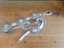 ROGERS WHITLEY Size 34 Whte Leather Belt Western Silver Concho BOHO Accents NOS