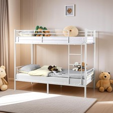 Twins Bunk Bed Frame Single Loft Sleeper Metal Bed with Ladder Safety Guardrail