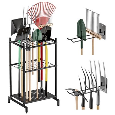 2 Pack Wall Mounted Garden Tool Organizer Rack Holds 35 Long-Handled Tools