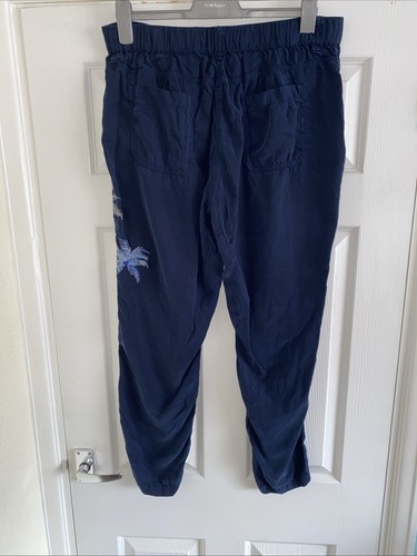 Ladies Navy Blue, 100% Lyocell, Embroidered Trousers Size 16 Long By NEXT - Picture 8 of 14