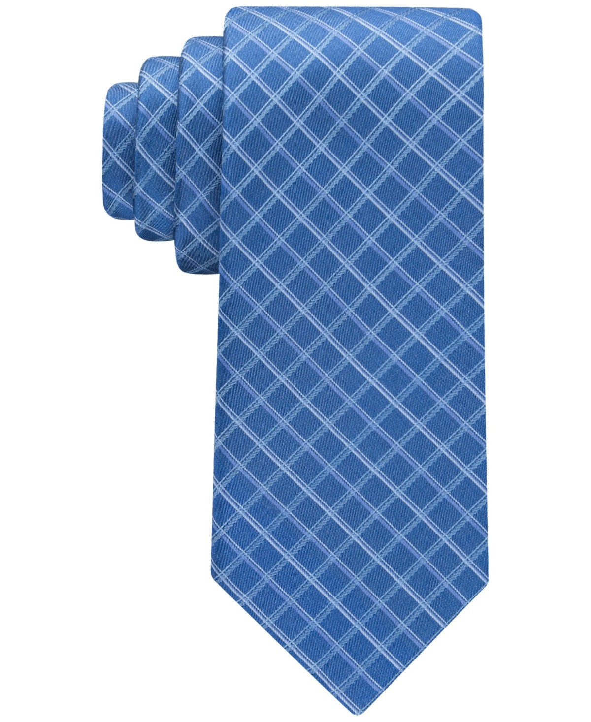 Calvin Klein Mens Blue Windowpane Grid Necktie-OS 3890₽