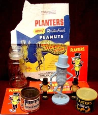 (10) OLD PLANTERS MR PEANUT ADVERTISING CHARACTER PACKAGING & PREMIUM ITEMS