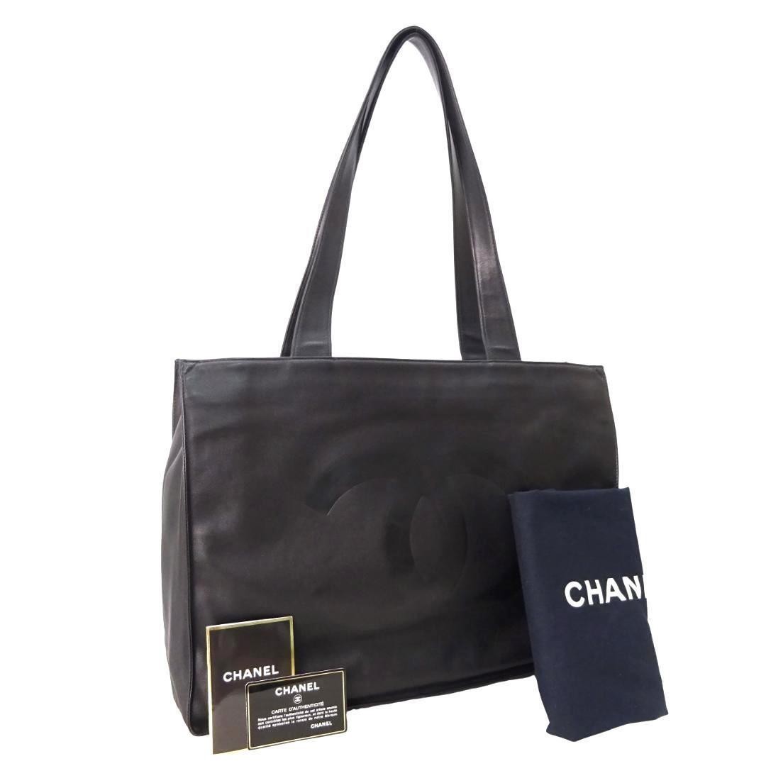 CHANEL Coco Mark Large Black Leather Shoulder Tote Bag