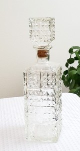 Thatcher Clear Glass Diamond Pattern Whiskey Decanter Vintage MCM 1962
