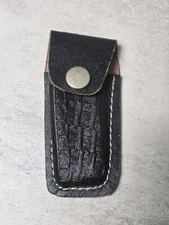 Vintage Sharp Leather Pocket Knife Belt Loop Holster Holder Black Embossed Snap