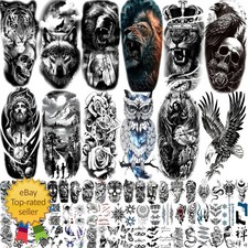82 Sheets Temporary Tattoos Skull Skeleton Fake Arm Chest Shoulder Halloween
