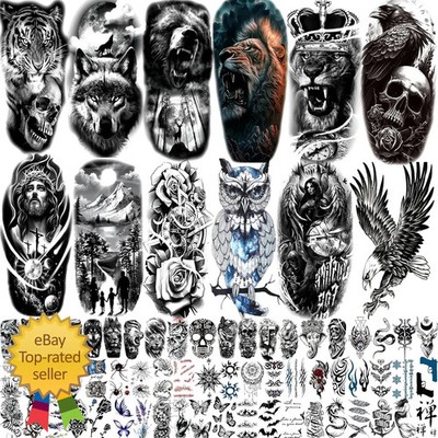 82 Sheets Temporary Tattoos Skull Skeleton Fake Arm Chest Shoulder Halloween