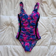 Vintage 80s maxine of Hollywood tropical floral sz 14 one piece swimsuit resort