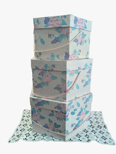 SET/3 Hexagonal VTG Cartoon HAT BOXES Pink-White Stripes-Floral Print PREOWN