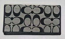 COACH Black & Gray Signature Jacquard Bi-Fold Checkbook Cover