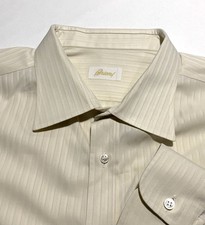 Brioni Dress Shirt Mens 46/18 Long Sleeve Off White Cotton Houndstooth Italy