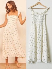 Reformation XS Siesta smocked sleeveless crepe floral slit hem midi dress