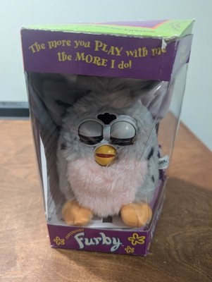 1998 Original Furby Snow Leopard Grey Pink Green Eyes NIB - Model 70-800