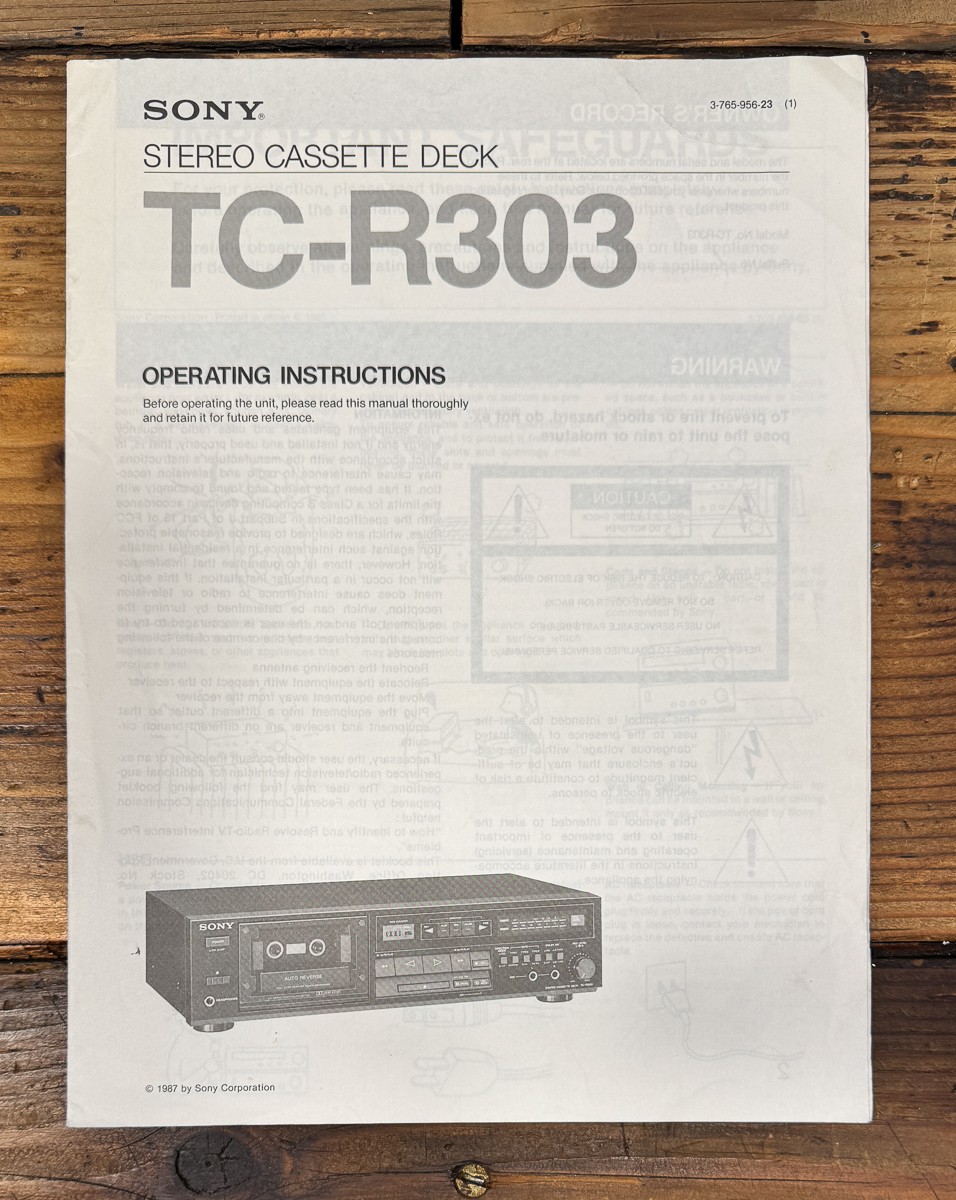 Sony TC-R303 Cassette Owners / User Manual *Original*