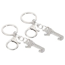 Initial Letter Keychain, 2 Pcs Letter J Crown Design Charm, Silver Tone