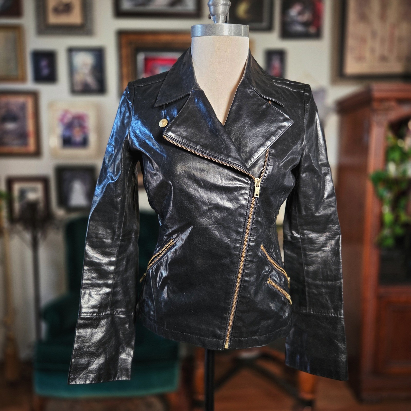 Calvin Klein Leather Jacket Y2K Sample Production Moto Black Fitted Rare GIII image 2
