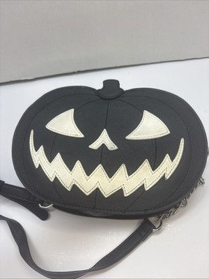 Mad Engine Black Pumpkin Crossbody Bag wGlow in the Dark Face Tick Tock Trend