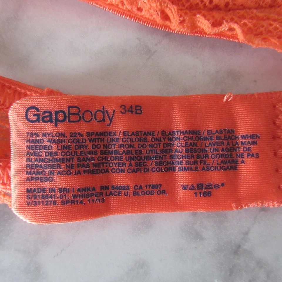 Gap Body Bra 34B Orange Whisper Lace Underwire Back Closure Sheer - Image 2 of 4