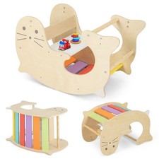 COSTWAY 3-in-1 Kids Climbing Toy Set Indoor Arch Climber Toddlers Rocking Horse