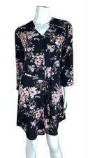41 Hawthorne Shirt Dress Size Small Black Pink Floral Button Front
