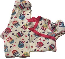 Hanna Andersson Organic Long Sleeve Pajama PJ 130 8 Pink/white Owls And Hearts