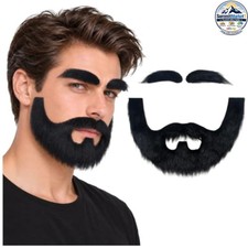 Self Adhesive Fake Mustache And Eyebrow Set Black Novelty Costume Party