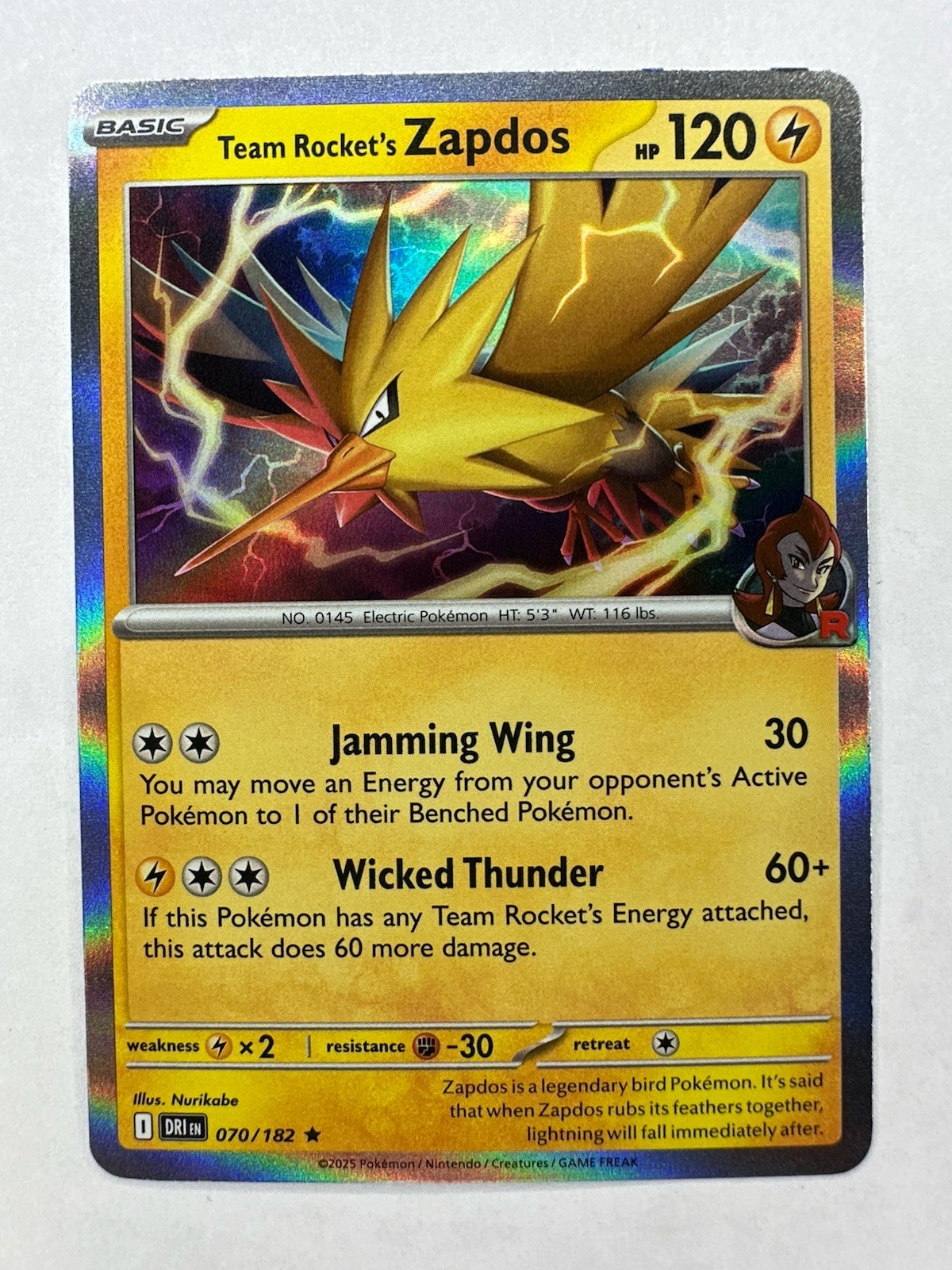 Pokemon Destined Rivals Team Rocket's Zapdos #70 Holo Rare