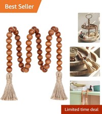Elegant 39in Brown Wood Bead Garland with Tassels - Perfect for Farmhouse Style