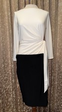 Ralph Lauren Dress 4 Black And White Pencil Sheath Stretch 3/4 Sleeves Lined