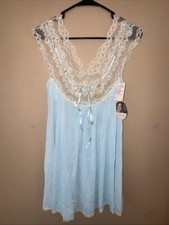 Vintage Olga First Lady Baby Doll Nightgown Misty Aqua Blue Lace Small NWT