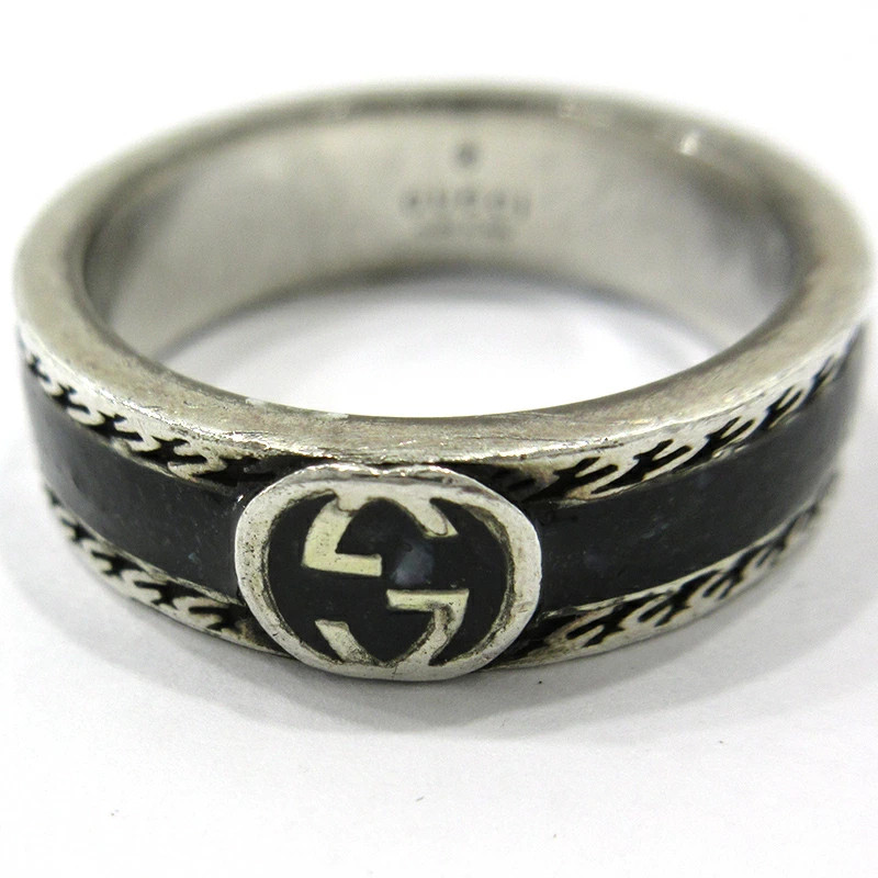 GUCCI Enamel Interlocking G Silver Ring 645573/J8… - image 12