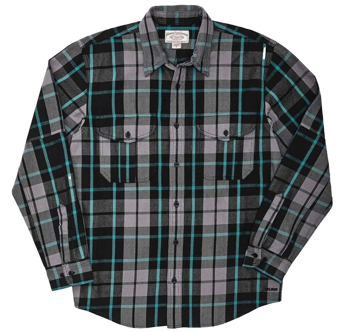 Filson Vintage Wash Alaskan Guide Shirt Medium Black Granite Green Grey Flannel