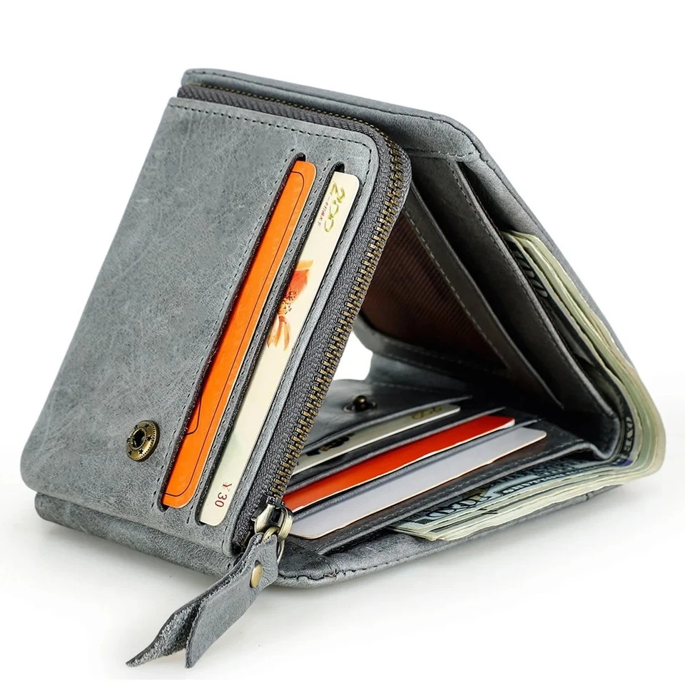 Portefeuille homme cuir véritable 3 volets poche monnaie vintage - Photo 2/4