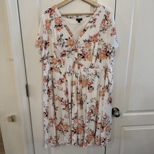 Torrid Floral Midi Babydoll Dress Sz 3x White Pink Pockets Buttons Lightweight