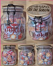 Christmas Cookie Jar Glass Container with Bamboo Lid Biscuits Storage Jar Xmas 