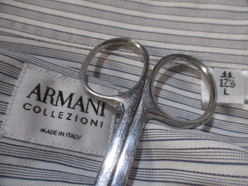 Camisa de vestir Armani Collezioni gris a rayas de algodón puño francés 44 17,5 37 Italia Foto 3 de 3