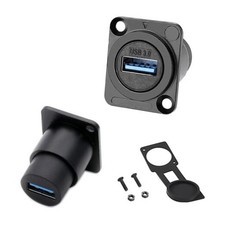 2PCS USB 3.0 Waterproof Socket, D-Type USB Panel Mount 2PCS USB3.0 Black