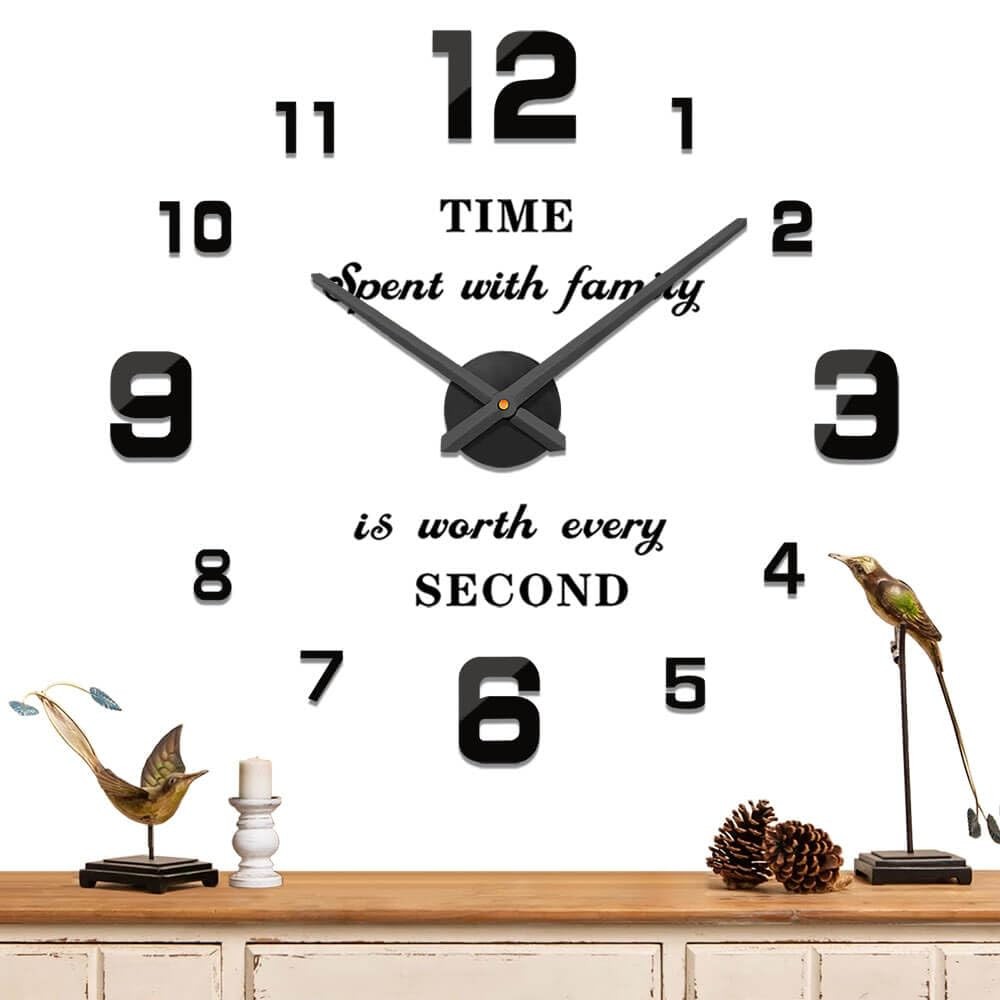 Modern Frameless DIY Wall Clock Large 3D Wall Mirror Numbers for Home Office ...