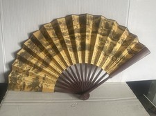 Chinese Song Dynasty Song Picture Folding Fan Bamboo  Flowered Cotton Silk 24  W