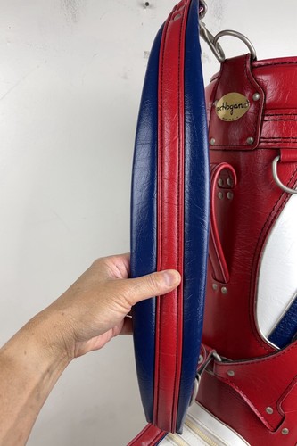 VTG Ben Hogan Leather Golf Club Bag 6 Way Red White & Blue w/ Rain cover USA 90s - Picture 17 of 24