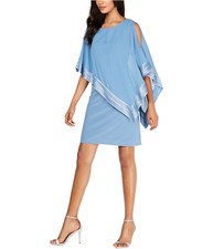 S.L. Fashions Womens Foil Trim Cocktail Dress, blue, 4