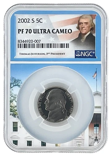 2002 S Jefferson Nickel NGC PF70 Ultra Cameo - White House Core Jefferson Labe1