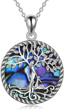 Tree of Life Necklace for Women Sterling Silver Abalone Shell Crystal Tree of Li