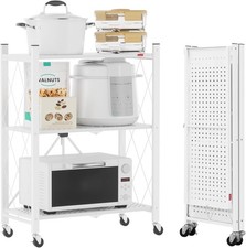3 Tier Heavy Duty Foldable 61x85x28 cm Shelving Unit With Wheel For Home Kitchen