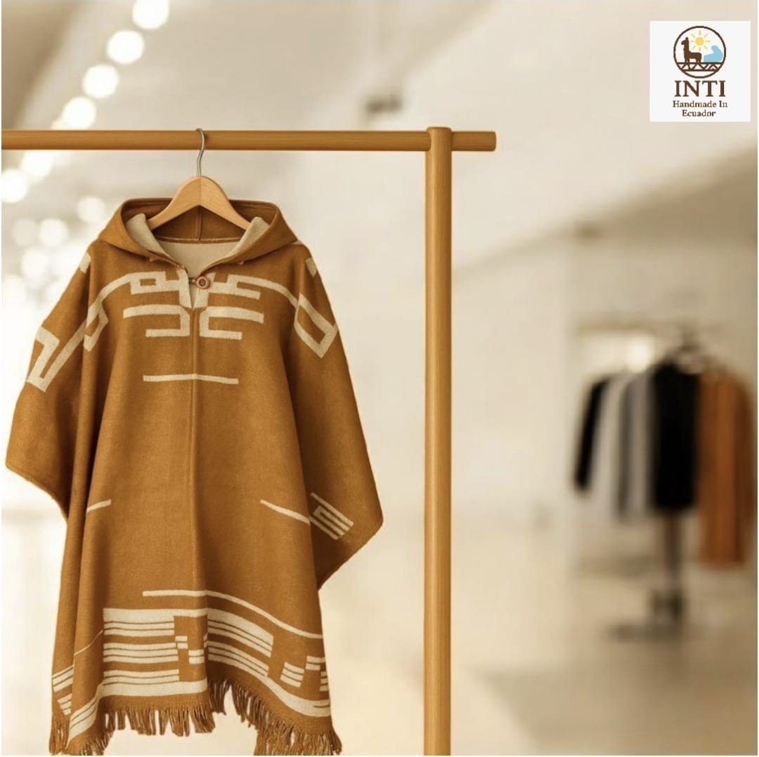 Alpaca Poncho Hooded Handmade Andean Ecuador Warm Boho Ethnic Winter Cloak