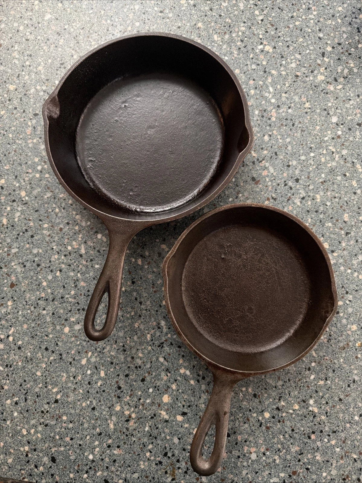 Vintage Cast Iron Skillets , Set of Two - 8" and 6.5'' Frying Pans