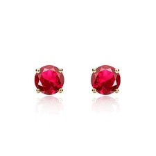 14K Yellow Gold 3mm Red Cubic Zircornia Prong Solitaire Screwback Stud Earrings