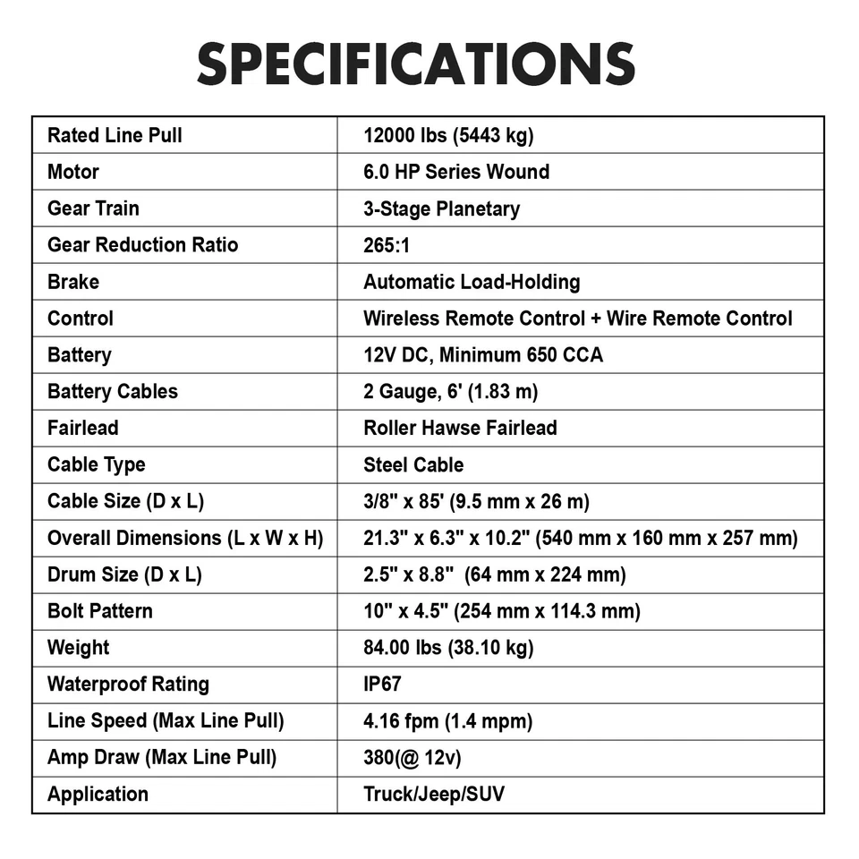 X-BULL Electric Winch 12000lb W/Steel Cable Trailer Towing For Truck SUV 4WD - Image 2 of 4