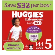 Huggies Little Movers HuggFit 360° Diapers, Size:5, 144 ct.,+27 lbs