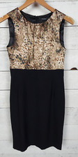 Tahari Dress Womens 6 Sheath Black Beige Satin Stretch Work Office Cocktail